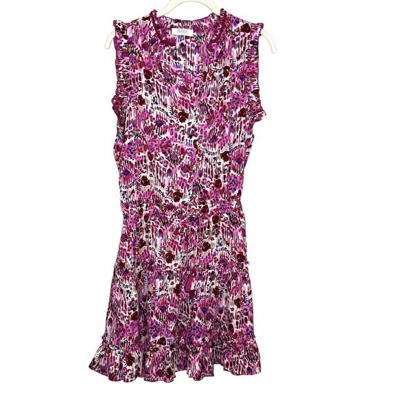 Avara Dress Womens Small Pink Purple Floral Ruffle Sleeveless Belted Tiered Boho - Picture 1 of 9